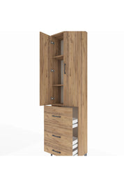 Arges Dolap 3 Raflı 3 Çekmeceli 2 Kapaklı 60x30x221 Çam-Çam