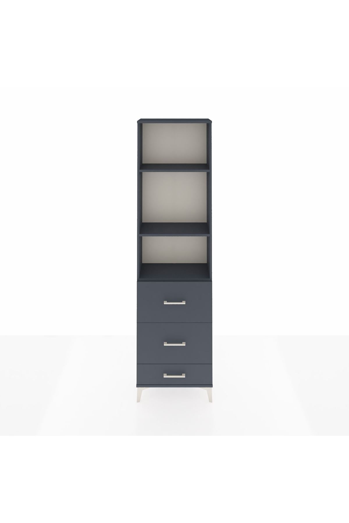 Arges Dolap 3 Raflı 3 Çekmeceli 60x30x221 Antrasit-Antrasit