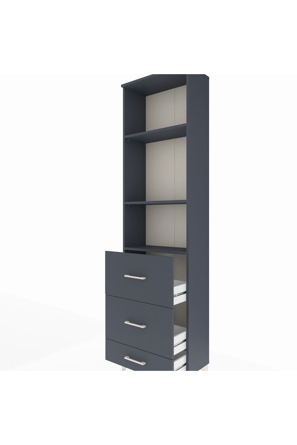Arges Dolap 3 Raflı 3 Çekmeceli 60x30x221 Antrasit-Antrasit