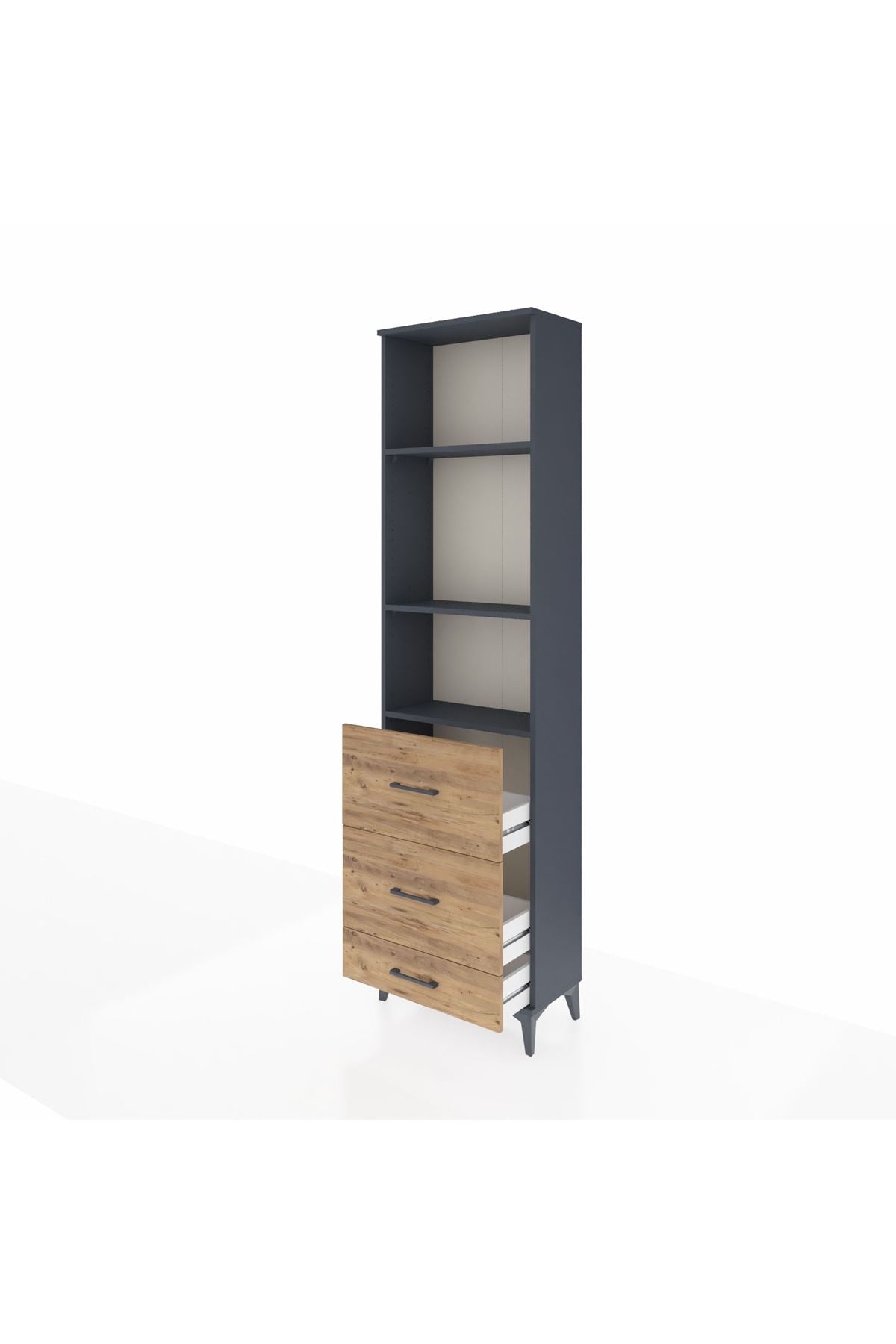 Arges Dolap 3 Raflı 3 Çekmeceli 60x30x221 Antrasit-Çam