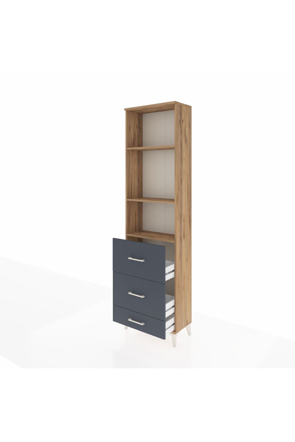 Arges Dolap 3 Raflı 3 Çekmeceli 60x30x221 Çam-Antrasit