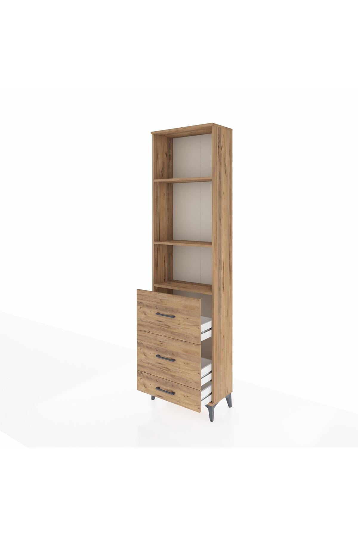 Arges Dolap 3 Raflı 3 Çekmeceli 60x30x221 Çam-Çam