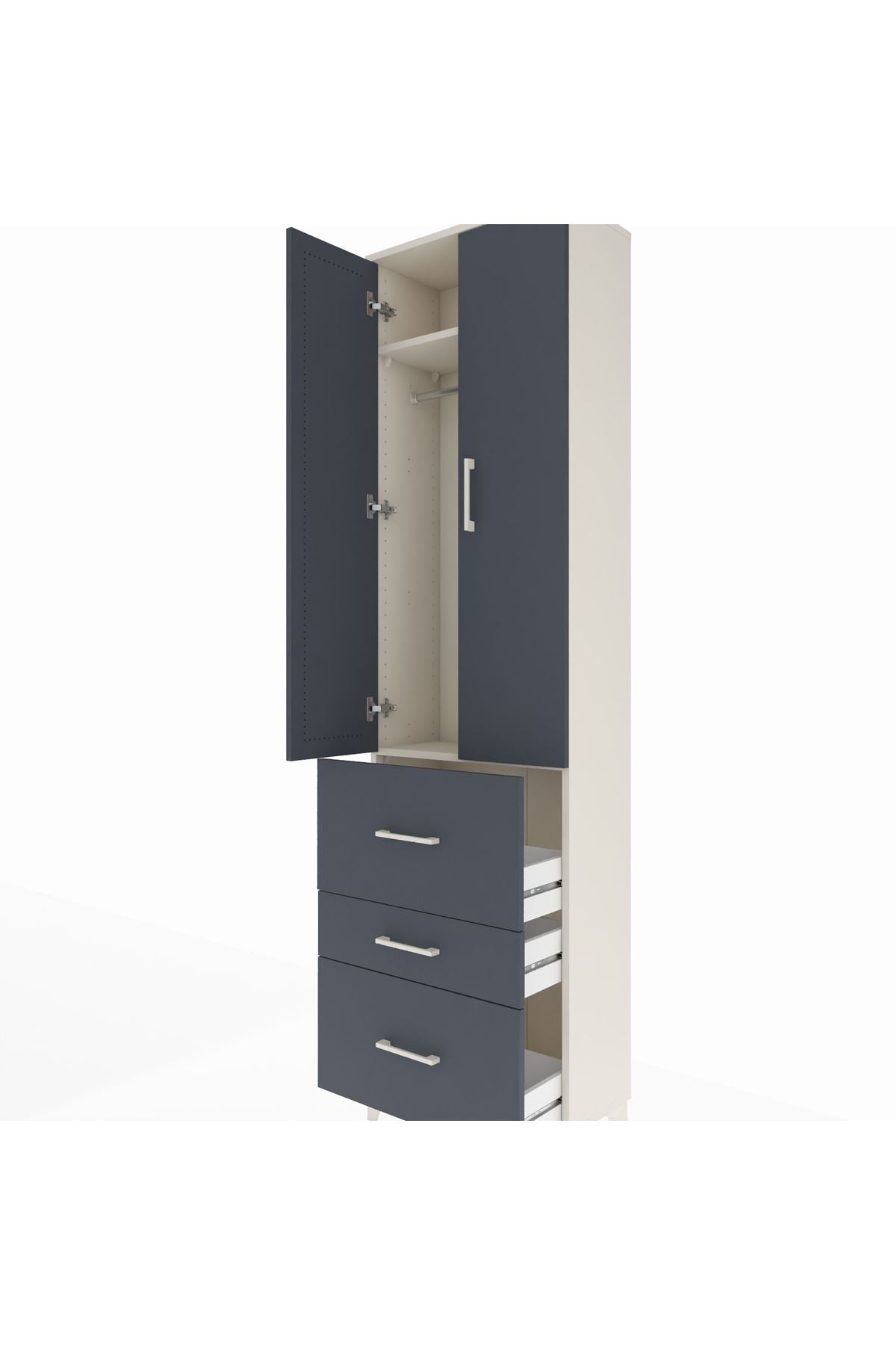 Arges Dolap 2 Raflı 3 Çekmeceli Tek Askılı 60x30x221 Aytaşı-Antrasit