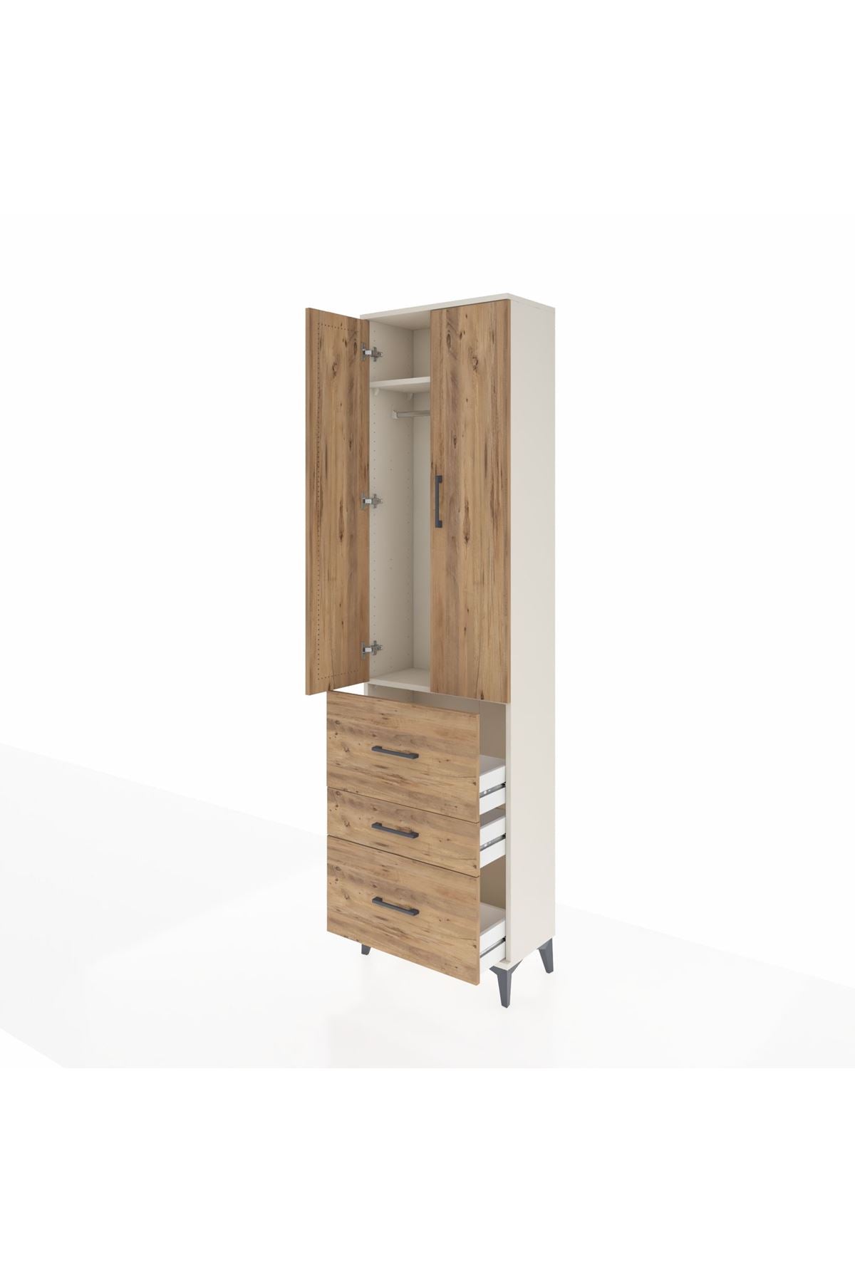 Arges Dolap 2 Raflı 3 Çekmeceli Tek Askılı 60x30x221 Aytaşı-Çam