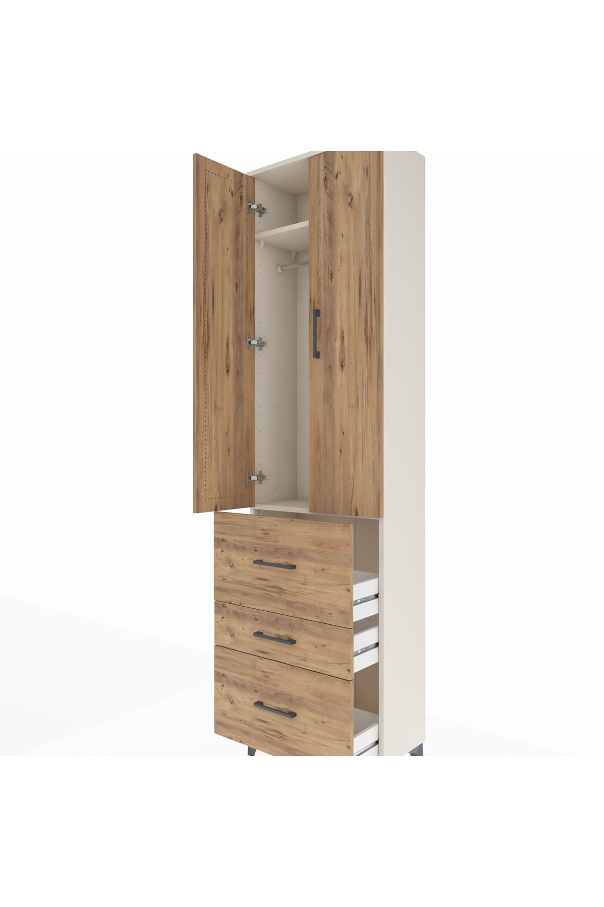 Arges Dolap 2 Raflı 3 Çekmeceli Tek Askılı 60x30x221 Aytaşı-Çam