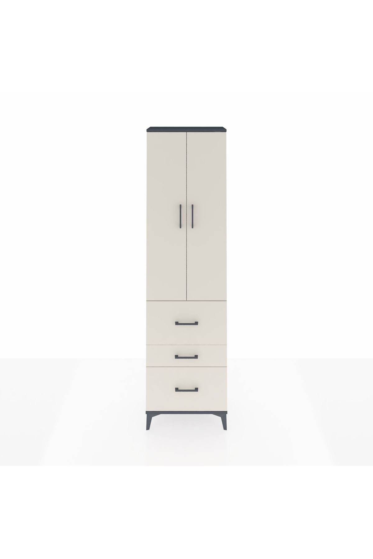 Arges Dolap 2 Raflı 3 Çekmeceli Tek Askılı 60x30x221 Antrasit-Aytaşı