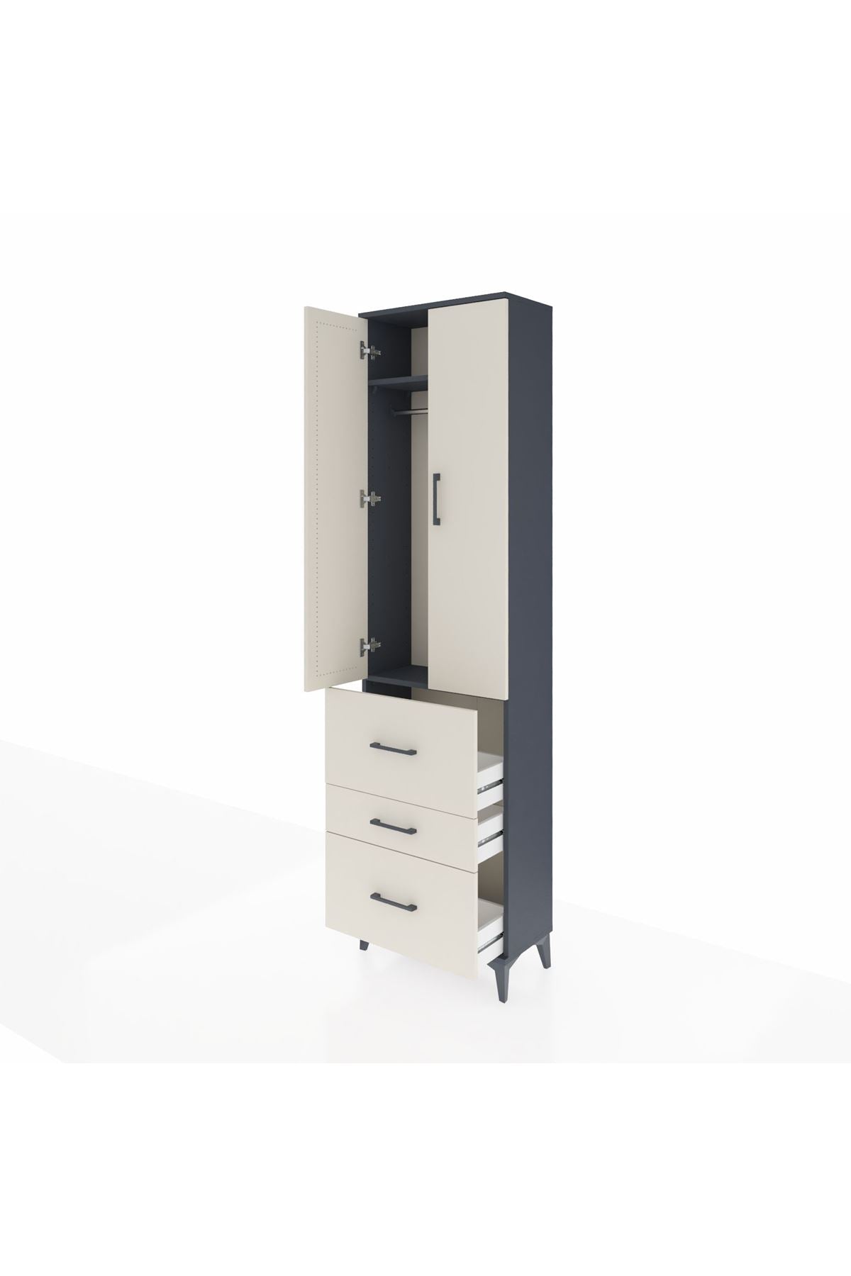 Arges Dolap 2 Raflı 3 Çekmeceli Tek Askılı 60x30x221 Antrasit-Aytaşı