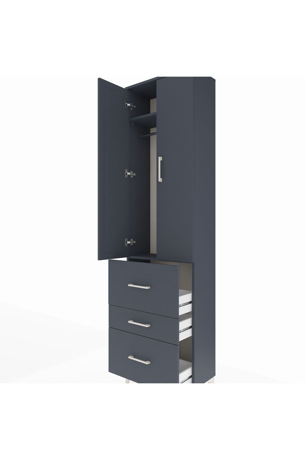 Arges Dolap 2 Raflı 3 Çekmeceli Tek Askılı 60x30x221 Antrasit-Antrasit