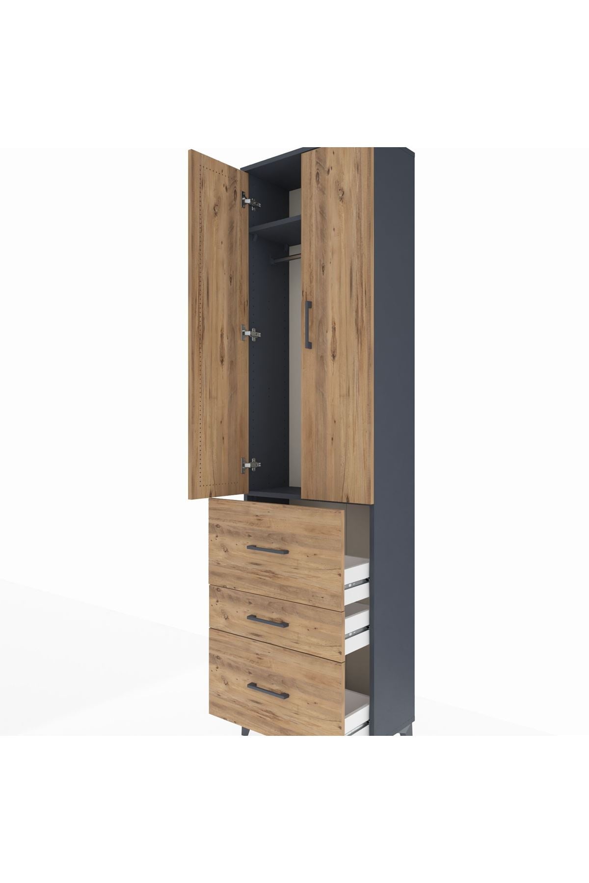 Arges Dolap 2 Raflı 3 Çekmeceli Tek Askılı 60x30x221 Antrasit-Çam