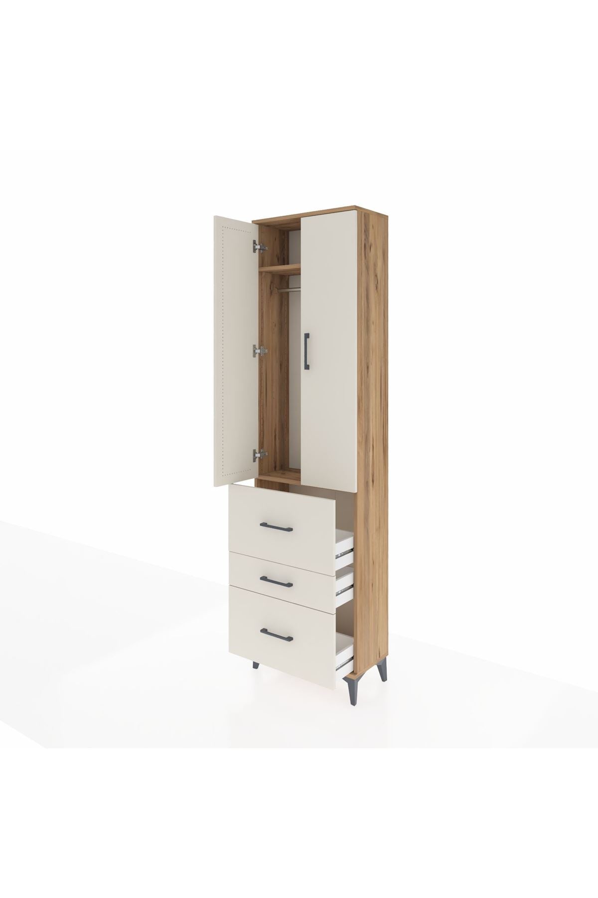 Arges Dolap 2 Raflı 3 Çekmeceli Tek Askılı 60x30x221 Çam-Aytaşı