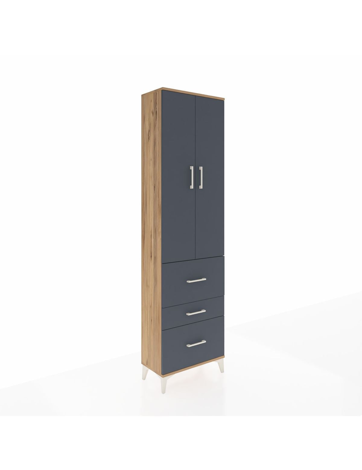 Arges Dolap 2 Raflı 3 Çekmeceli Tek Askılı 60x30x221 Çam-Antrasit