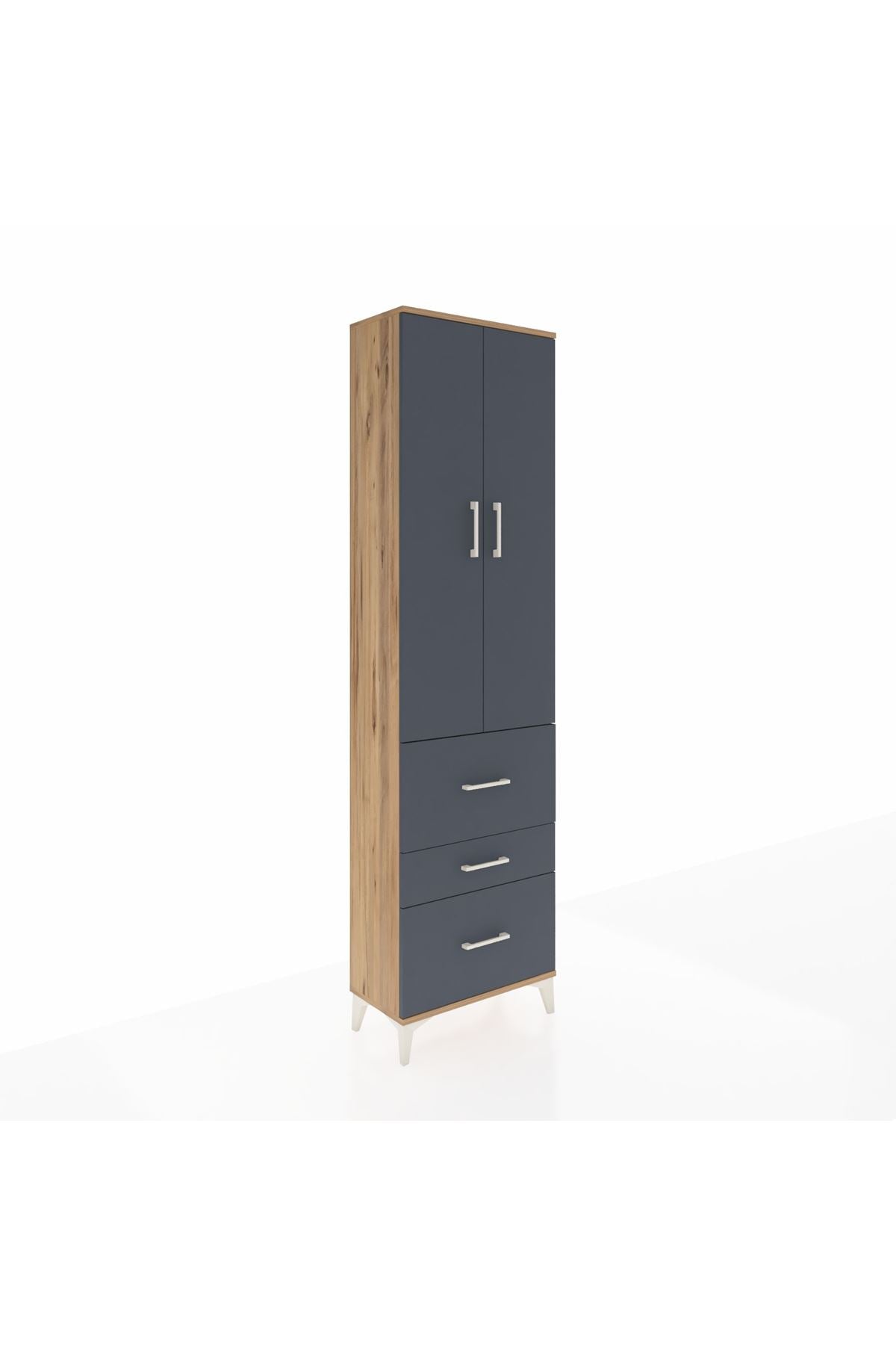 Arges Dolap 2 Raflı 3 Çekmeceli Tek Askılı 60x30x221 Çam-Antrasit