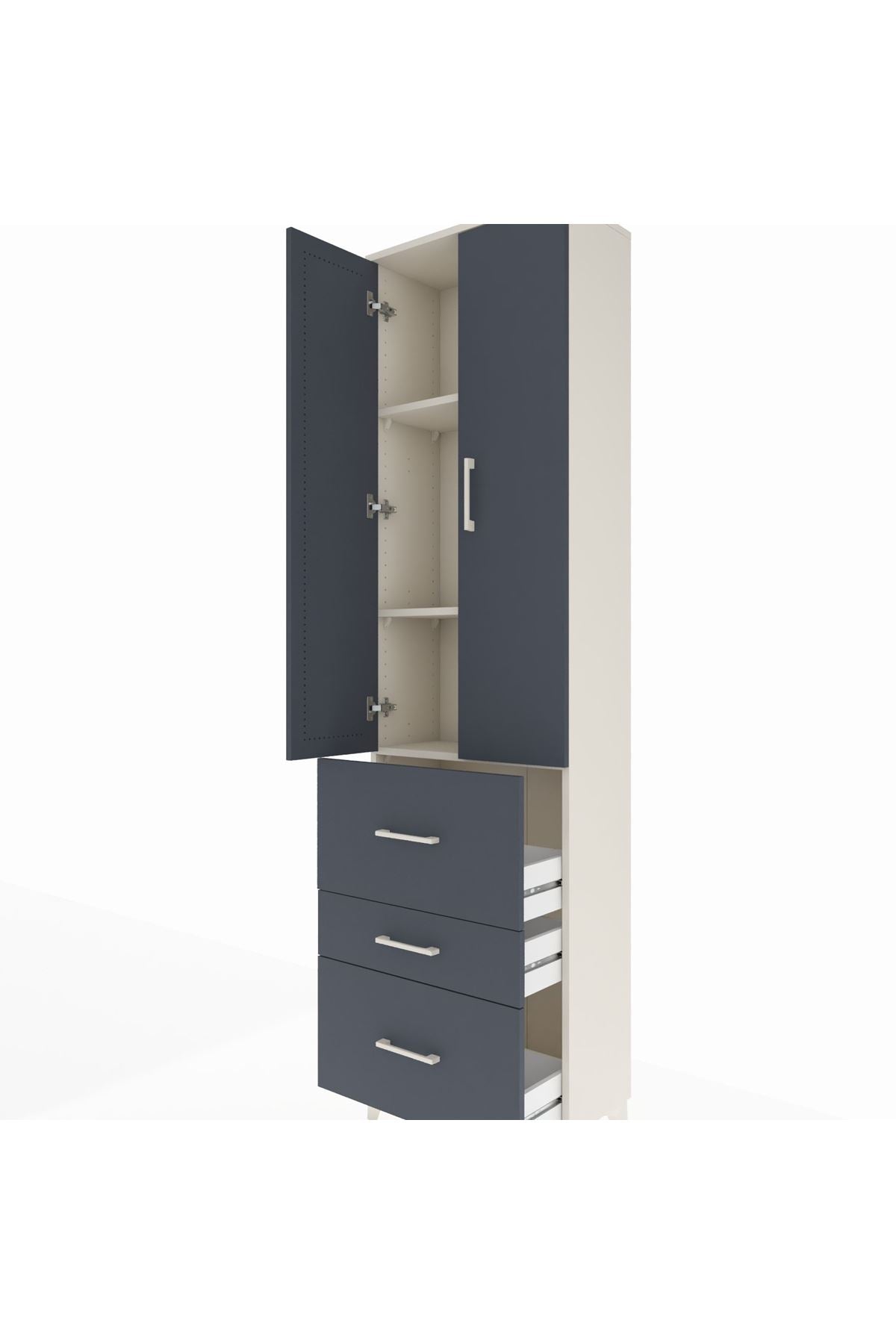 Arges Dolap 3 Raflı 3 Çekmeceli 2 Kapaklı 60x30x221 Aytaşı-Antrasit