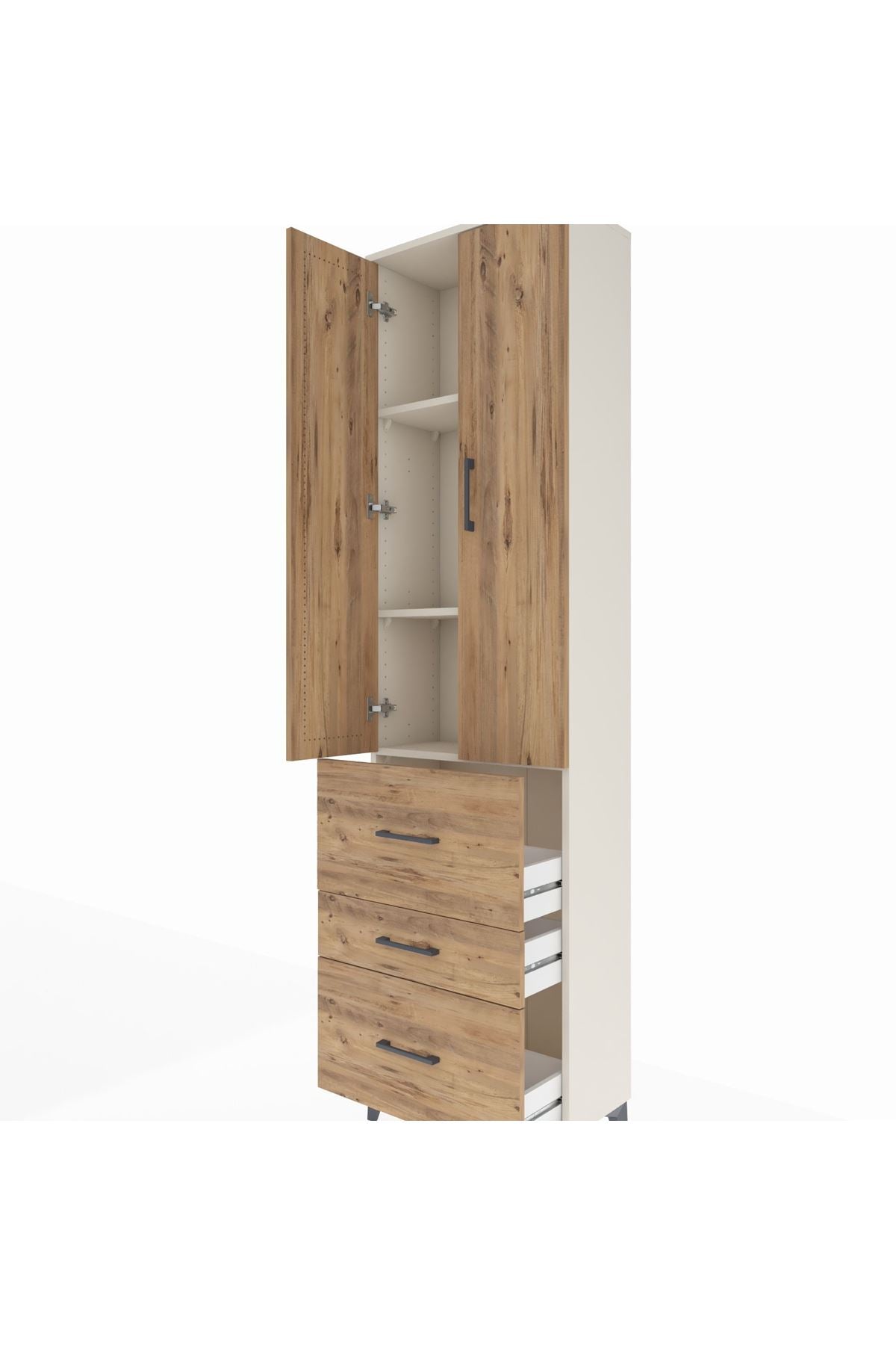 Arges Dolap 3 Raflı 3 Çekmeceli 2 Kapaklı 60x30x221 Aytaşı-Çam