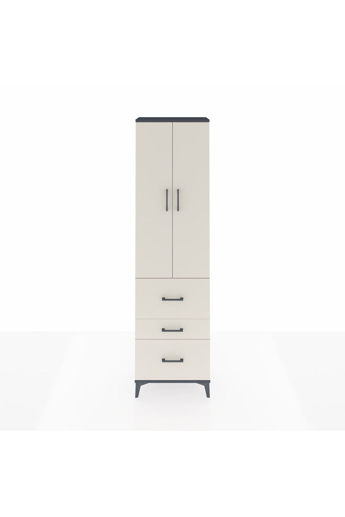 Arges Dolap 3 Raflı 3 Çekmeceli 2 Kapaklı 60x30x221 Antrasit-Aytaşı