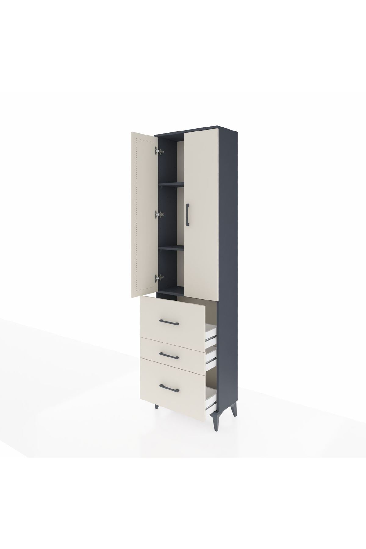 Arges Dolap 3 Raflı 3 Çekmeceli 2 Kapaklı 60x30x221 Antrasit-Aytaşı