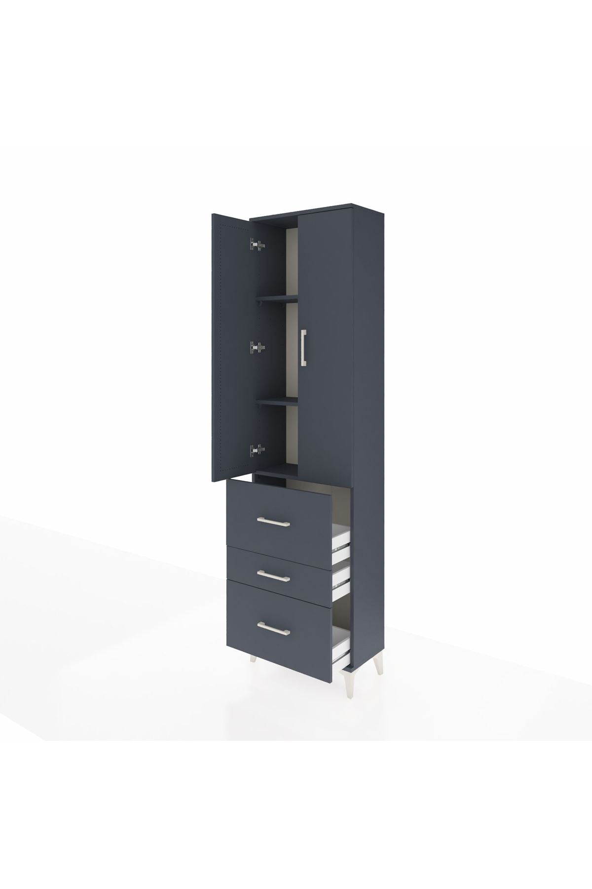 Arges Dolap 3 Raflı 3 Çekmeceli 2 Kapaklı 60x30x221 Antrasit-Antrasit