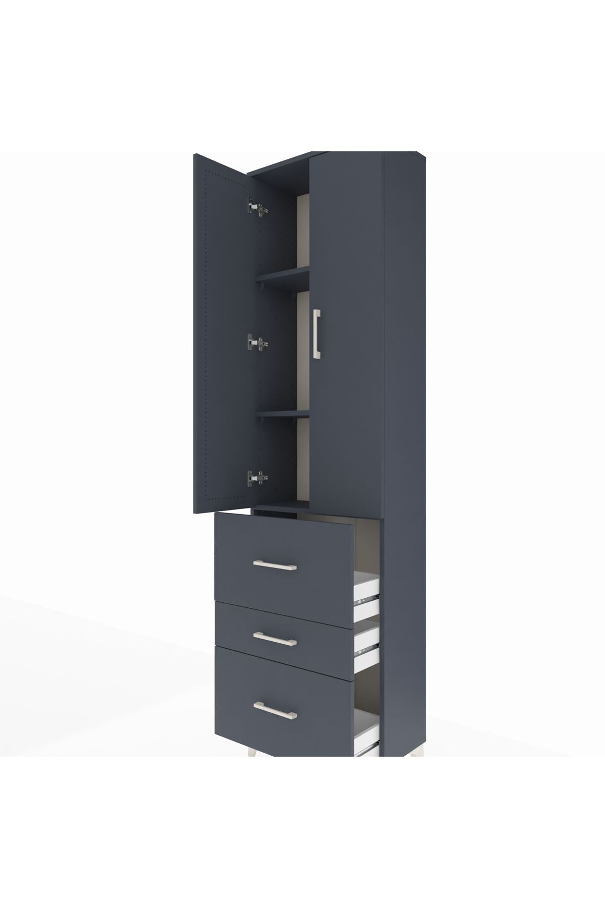 Arges Dolap 3 Raflı 3 Çekmeceli 2 Kapaklı 60x30x221 Antrasit-Antrasit