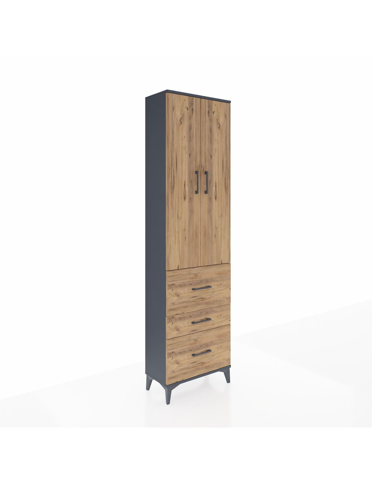 Arges Dolap 3 Raflı 3 Çekmeceli 2 Kapaklı 60x30x221 Antrasit-Çam