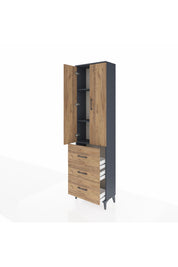 Arges Dolap 3 Raflı 3 Çekmeceli 2 Kapaklı 60x30x221 Antrasit-Çam