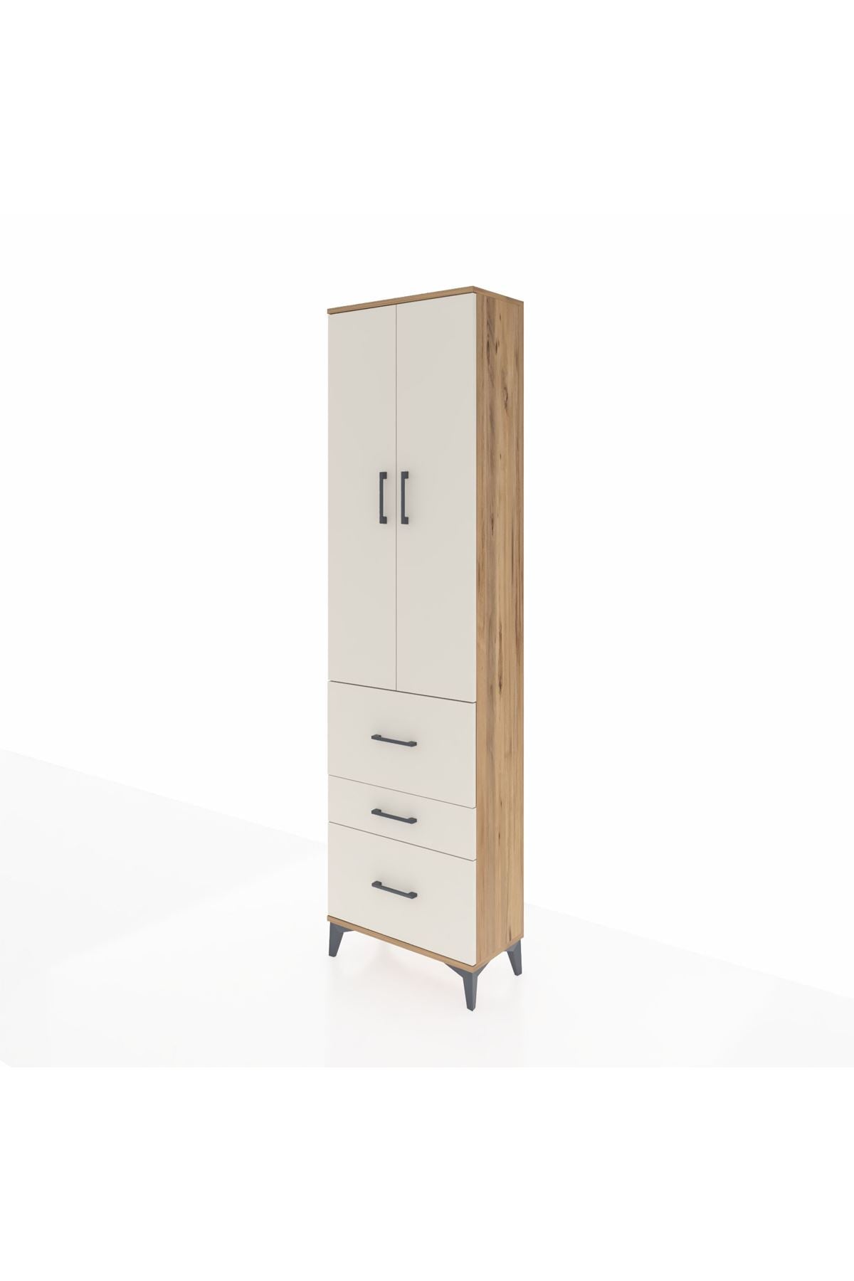 Arges Dolap 3 Raflı 3 Çekmeceli 2 Kapaklı 60x30x221 Çam-Aytaşı