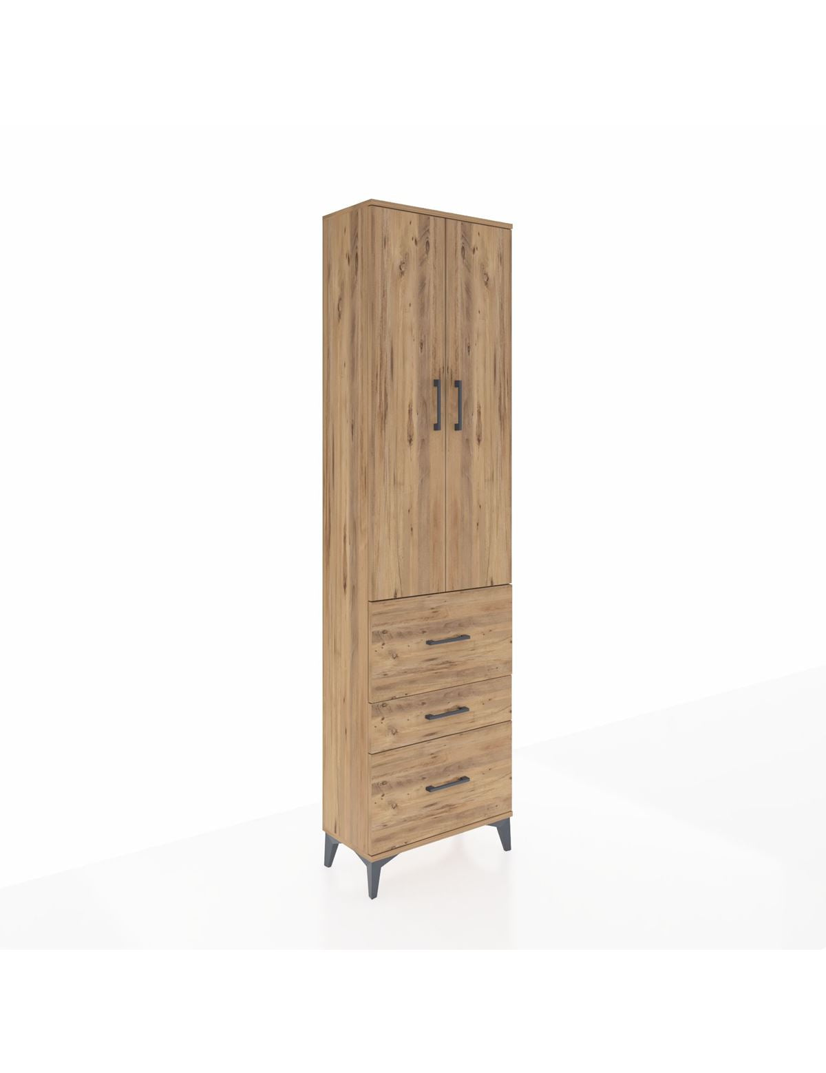 Arges Dolap 3 Raflı 3 Çekmeceli 2 Kapaklı 60x30x221 Çam-Çam