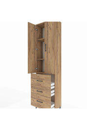 Arges Dolap 3 Raflı 3 Çekmeceli 2 Kapaklı 60x30x221 Çam-Çam