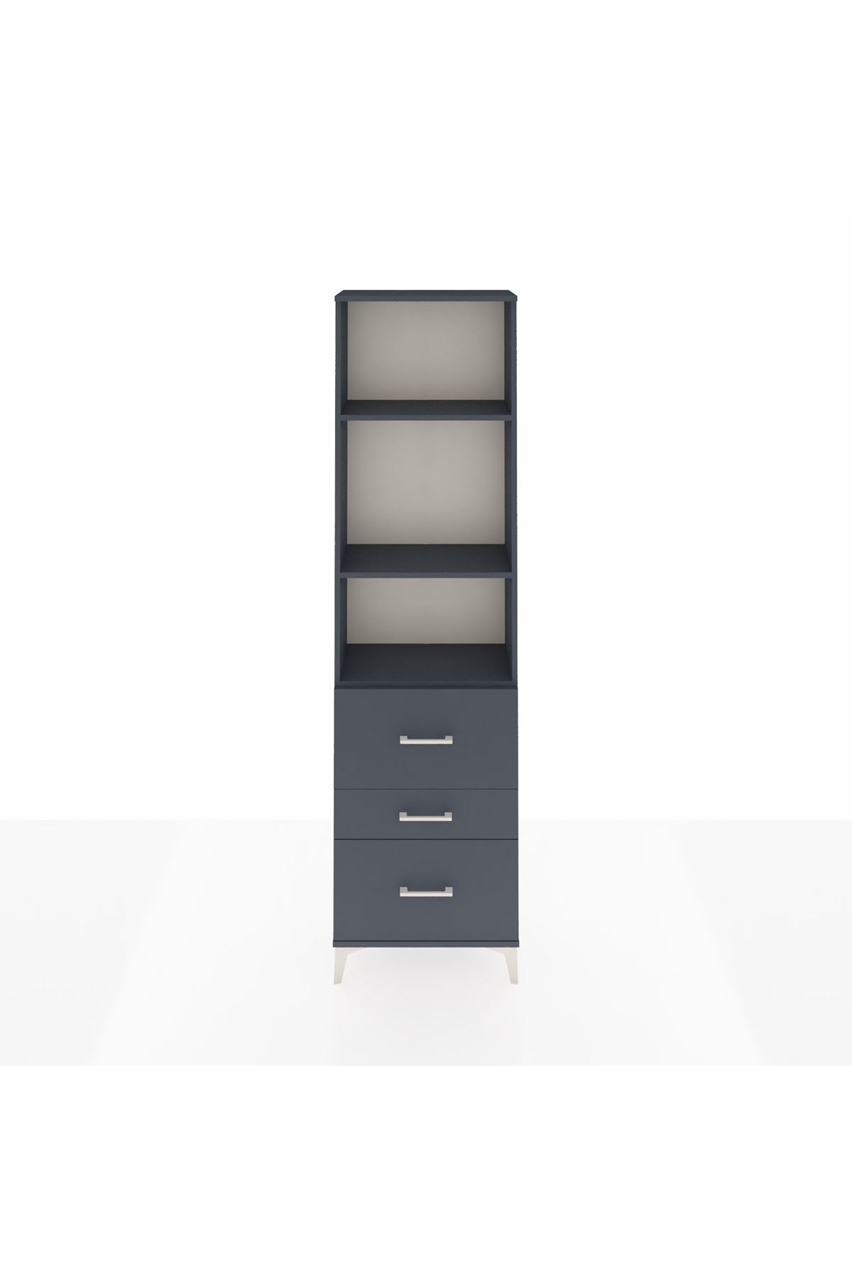 Arges Dolap 3 Raflı 3 Çekmeceli 60x30x221 Antrasit-Antrasit