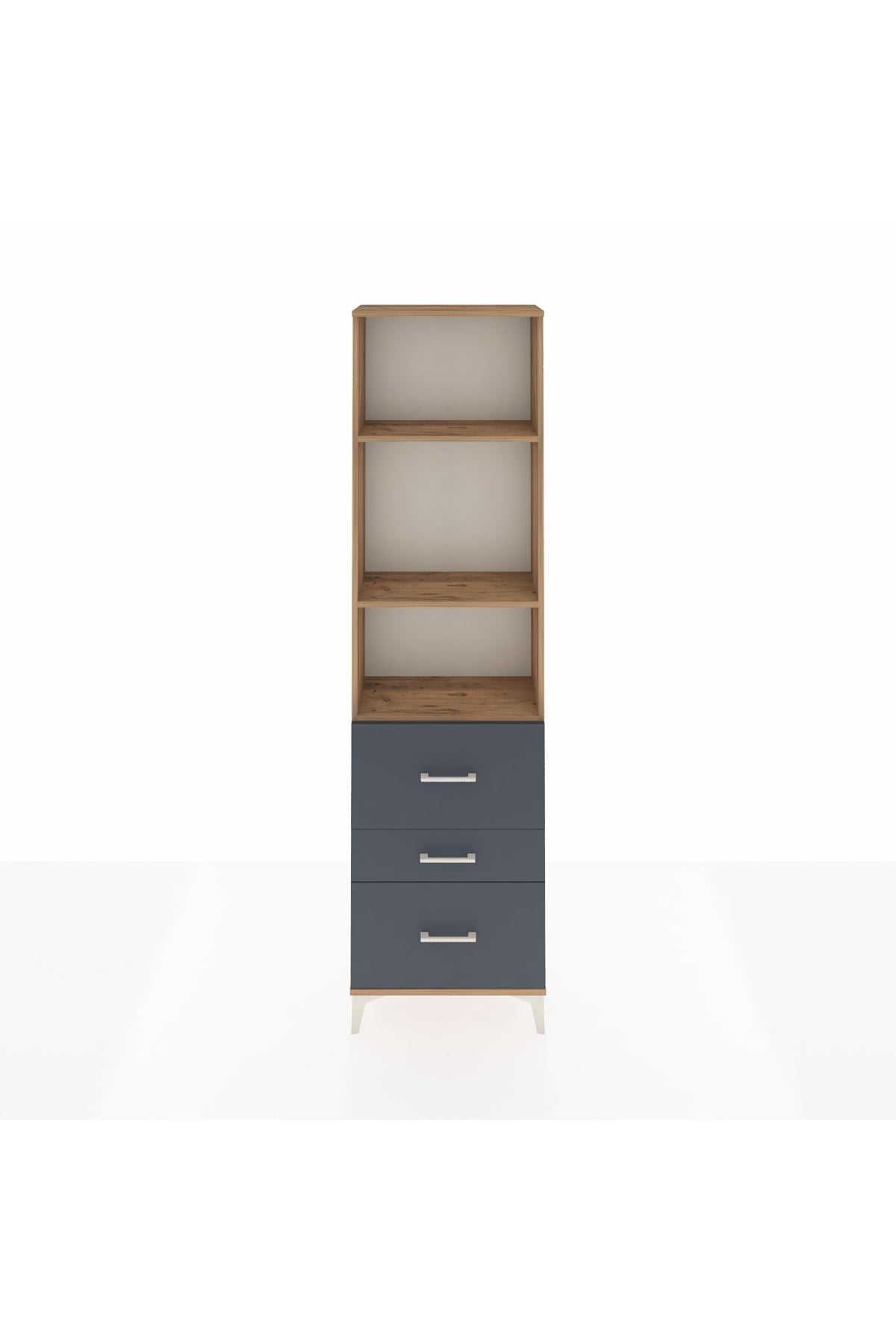 Arges Dolap 3 Raflı 3 Çekmeceli 60x30x221 Çam-Antrasit