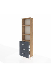 Arges Dolap 3 Raflı 3 Çekmeceli 60x30x221 Çam-Antrasit