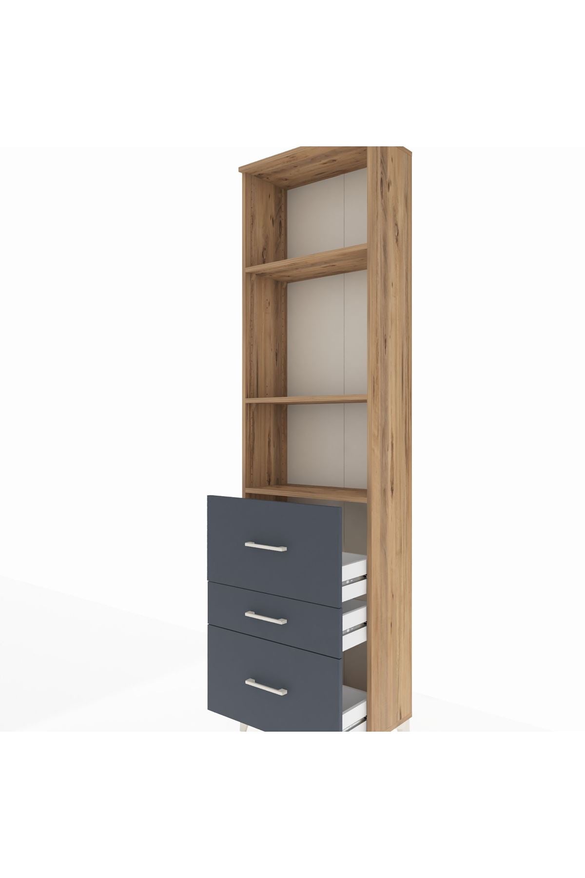 Arges Dolap 3 Raflı 3 Çekmeceli 60x30x221 Çam-Antrasit