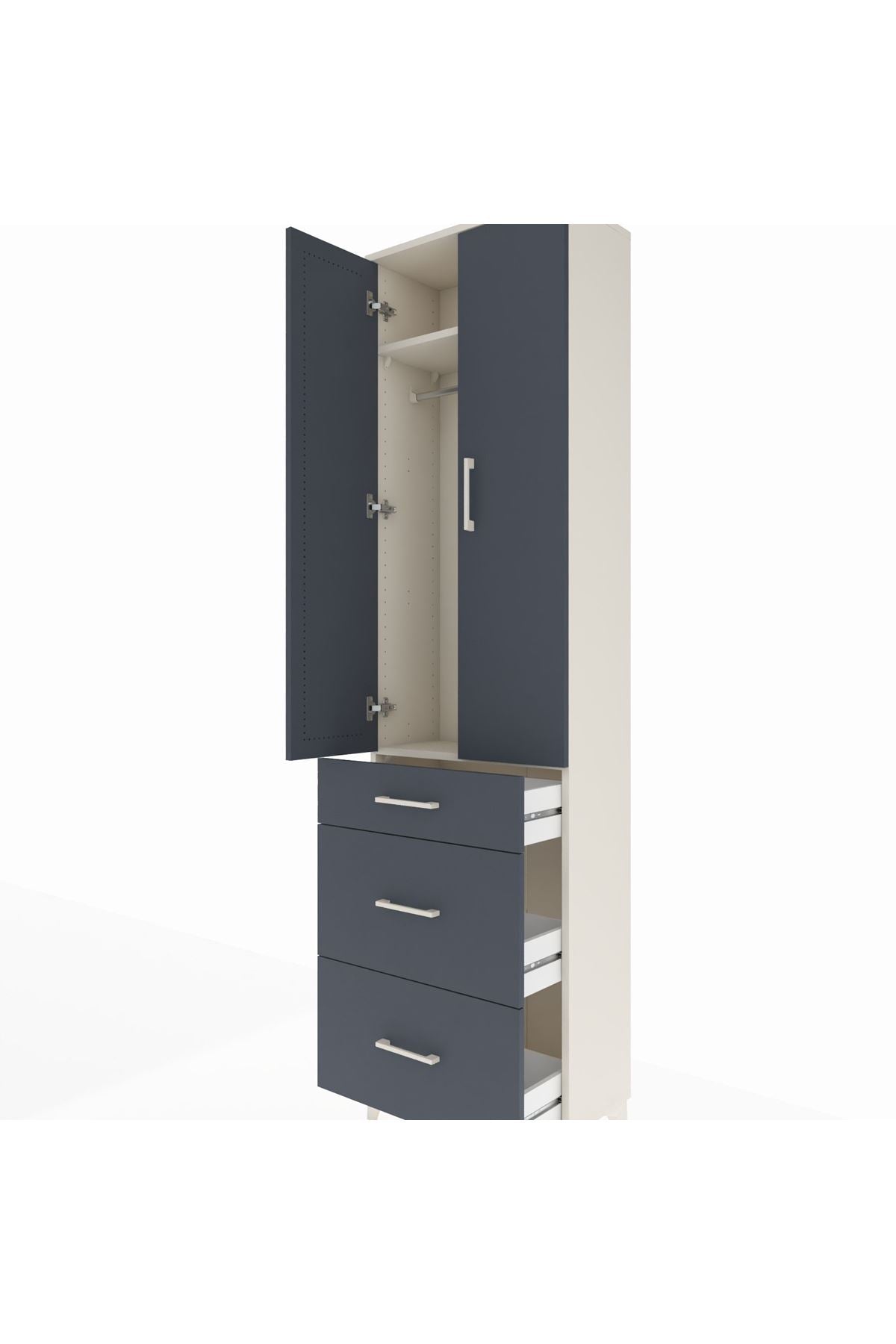 Arges Dolap 2 Raflı 3 Çekmeceli Tek Askılı 60x30x221 Aytaşı-Antrasit