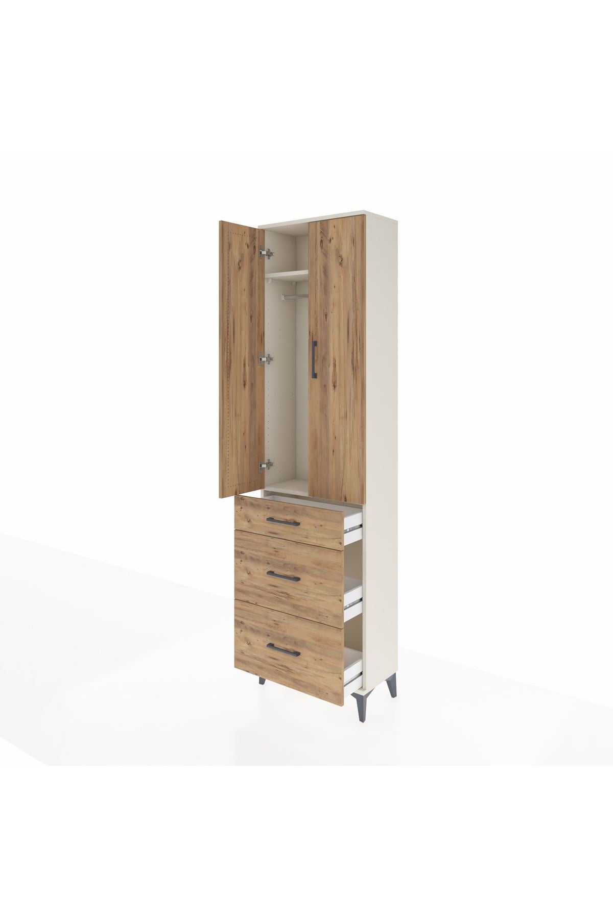 Arges Dolap 2 Raflı 3 Çekmeceli Tek Askılı 60x30x221 Aytaşı-Çam