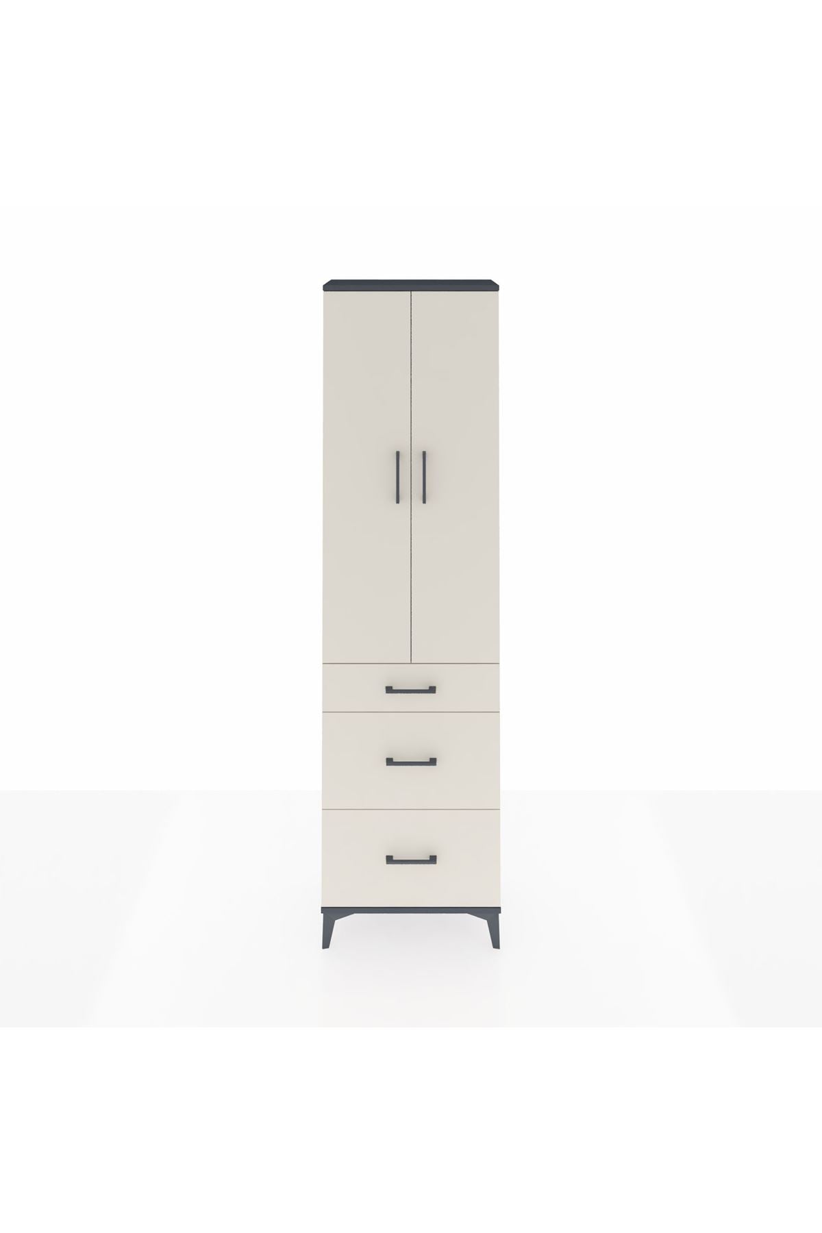 Arges Dolap 2 Raflı 3 Çekmeceli Tek Askılı 60x30x221 Antrasit-Aytaşı