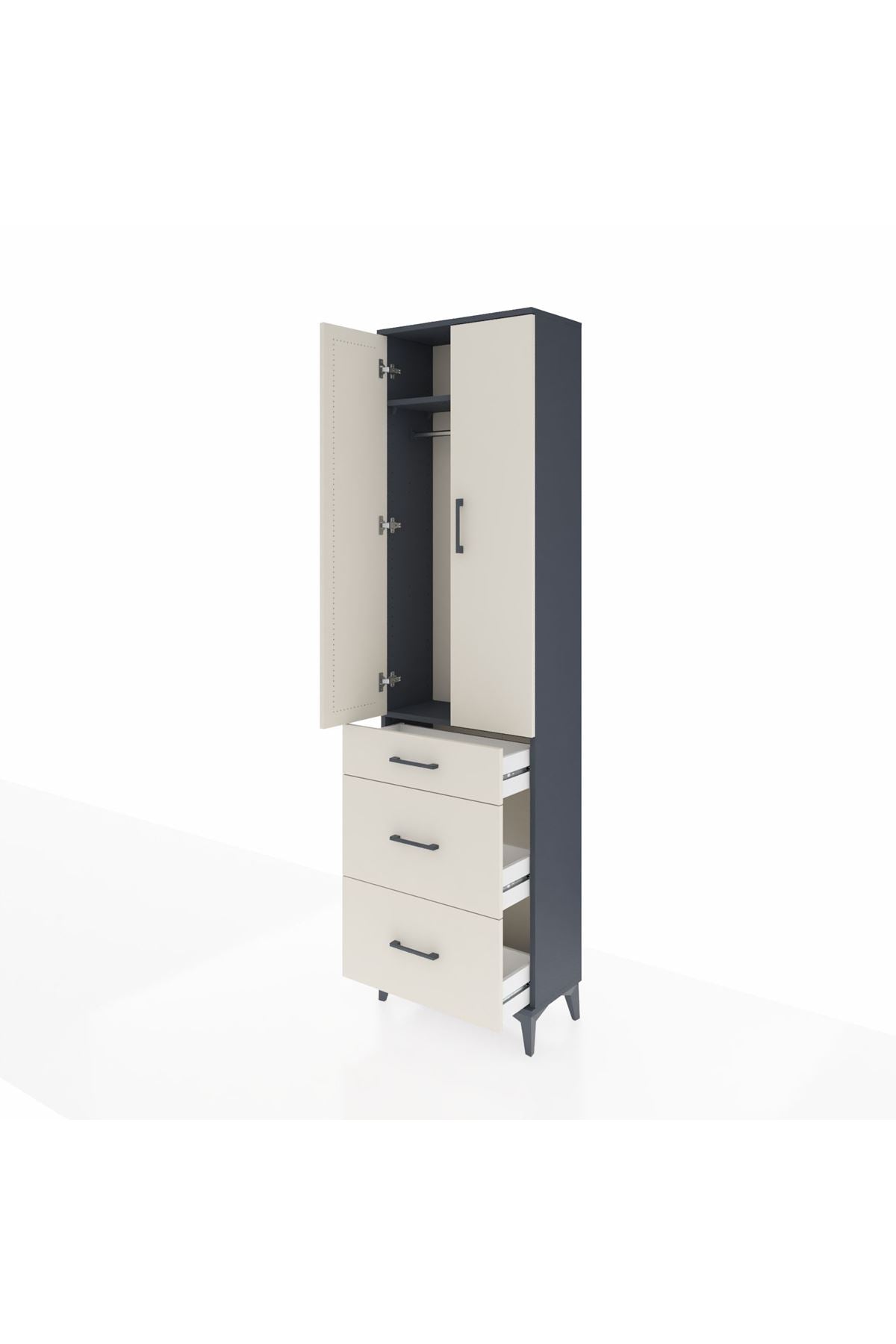 Arges Dolap 2 Raflı 3 Çekmeceli Tek Askılı 60x30x221 Antrasit-Aytaşı