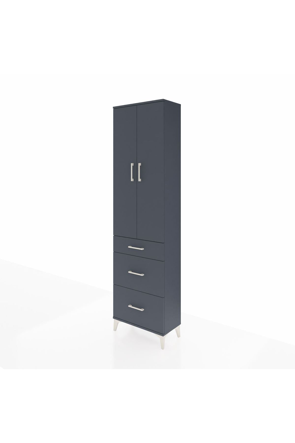 Arges Dolap 2 Raflı 3 Çekmeceli Tek Askılı 60x30x221 Antrasit-Antrasit