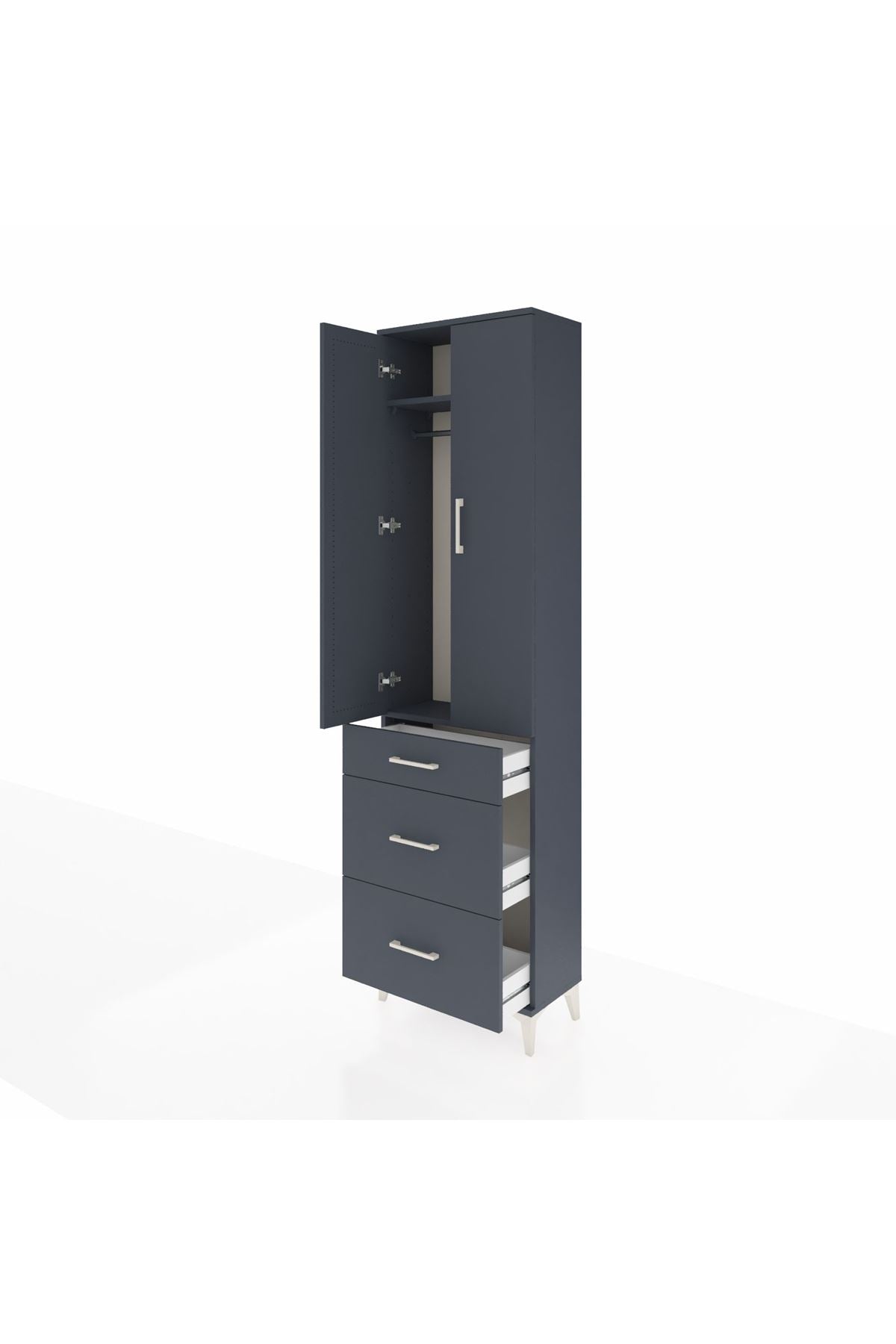 Arges Dolap 2 Raflı 3 Çekmeceli Tek Askılı 60x30x221 Antrasit-Antrasit