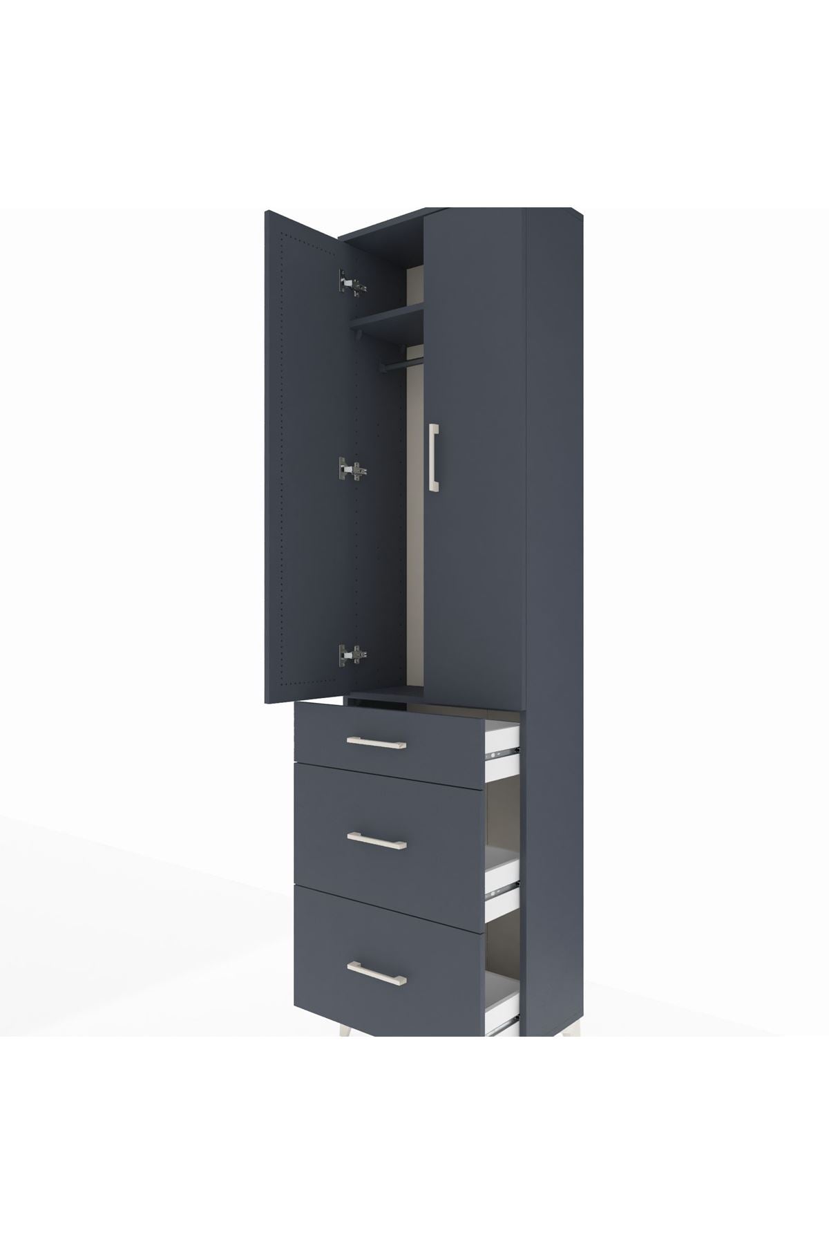 Arges Dolap 2 Raflı 3 Çekmeceli Tek Askılı 60x30x221 Antrasit-Antrasit