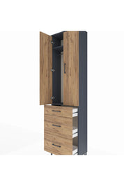 Arges Dolap 2 Raflı 3 Çekmeceli Tek Askılı 60x30x221 Antrasit-Çam