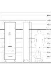 Arges Dolap 2 Raflı 3 Çekmeceli Tek Askılı 60x30x221 Antrasit-Çam