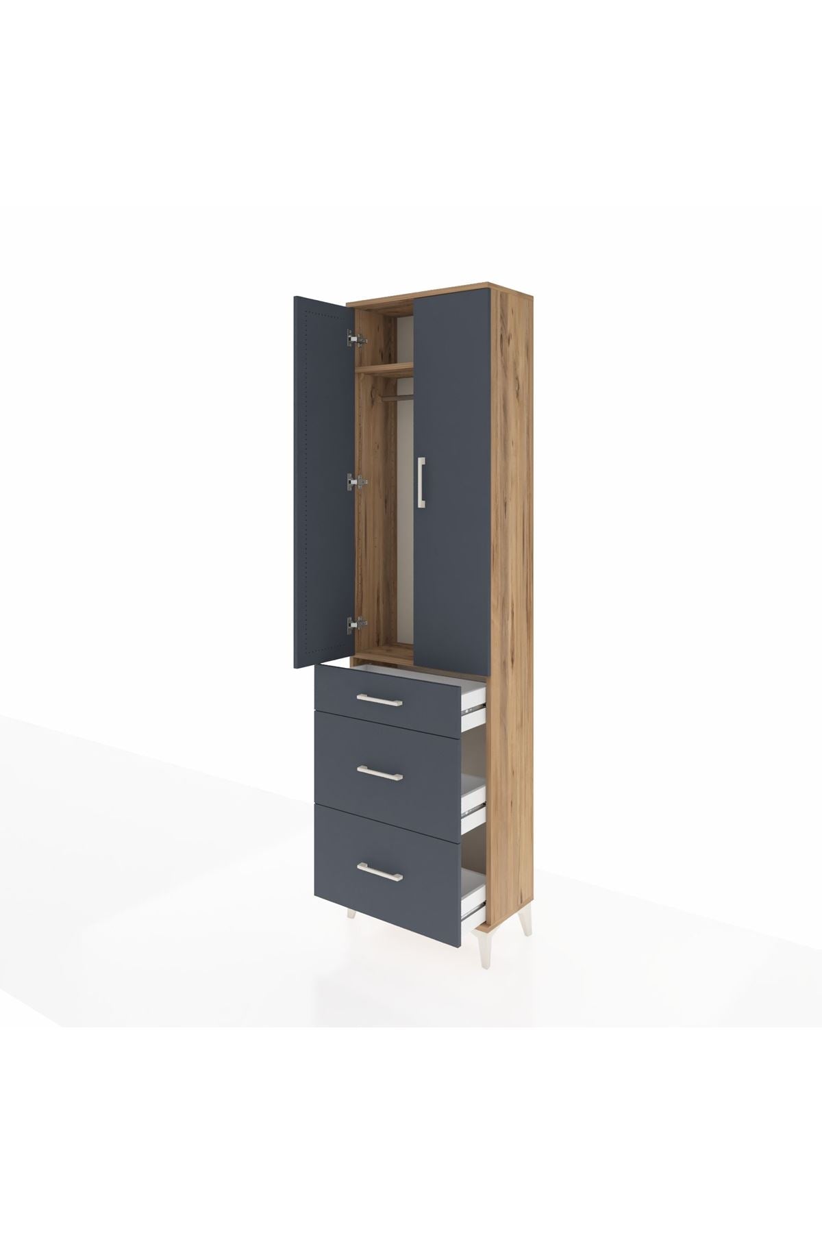 Arges Dolap 2 Raflı 3 Çekmeceli Tek Askılı 60x30x221 Çam-Antrasit