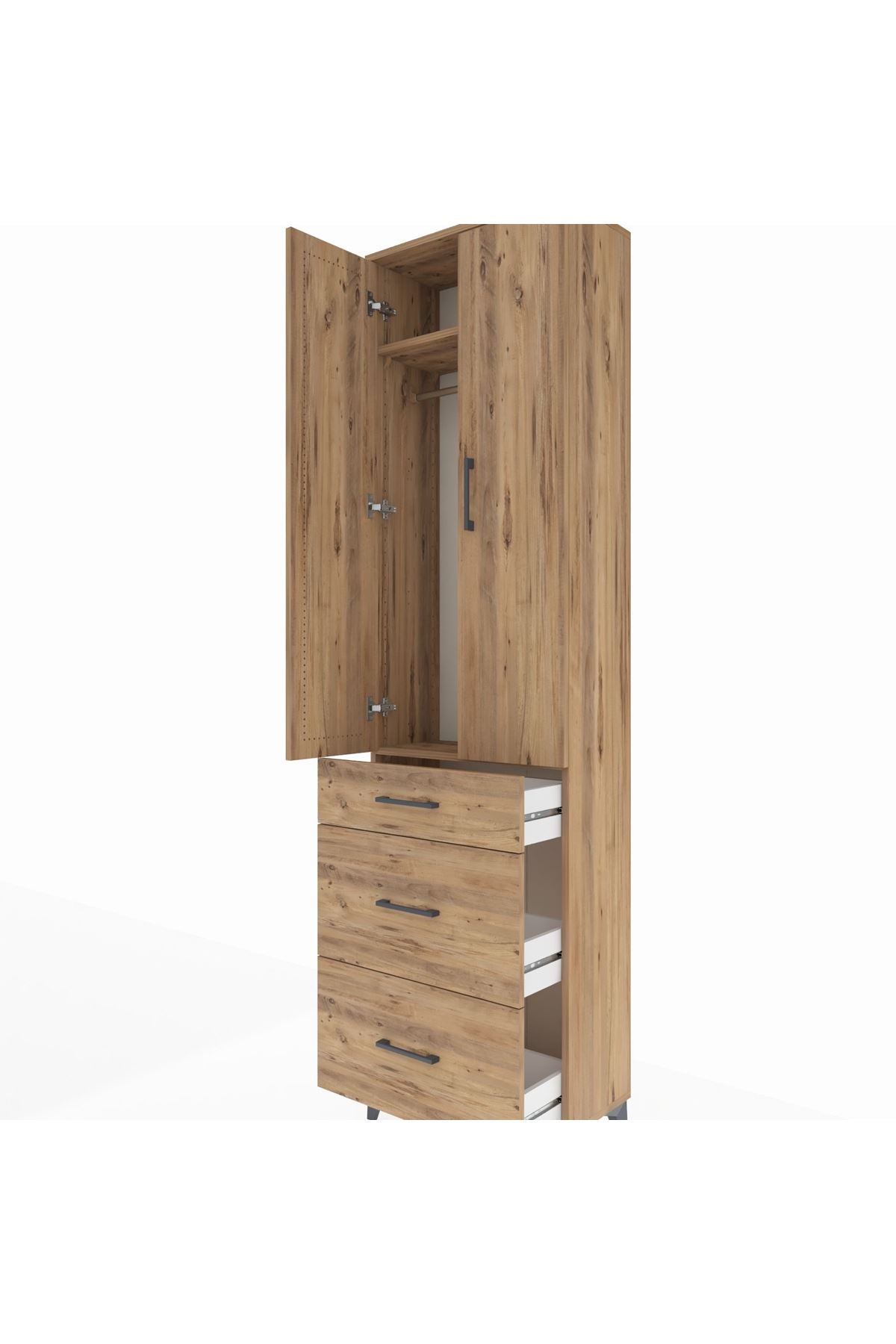 Arges Dolap 2 Raflı 3 Çekmeceli Tek Askılı 60x30x221 Çam-Çam