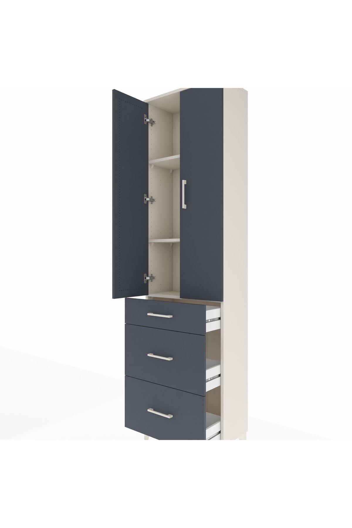 Arges Dolap 3 Raflı 3 Çekmeceli 2 Kapaklı 60x30x221 Aytaşı-Antrasit