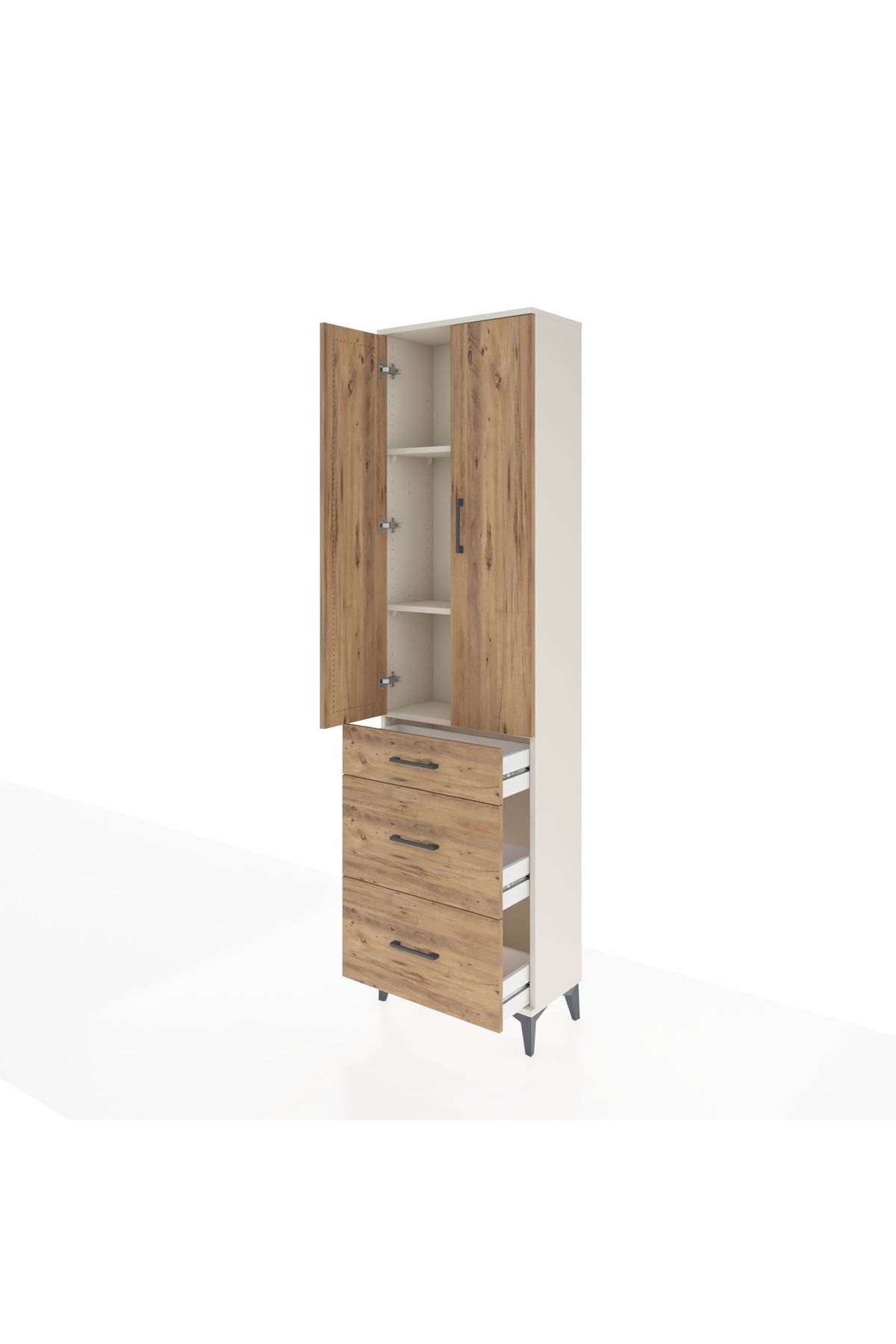 Arges Dolap 3 Raflı 3 Çekmeceli 2 Kapaklı 60x30x221 Aytaşı-Çam