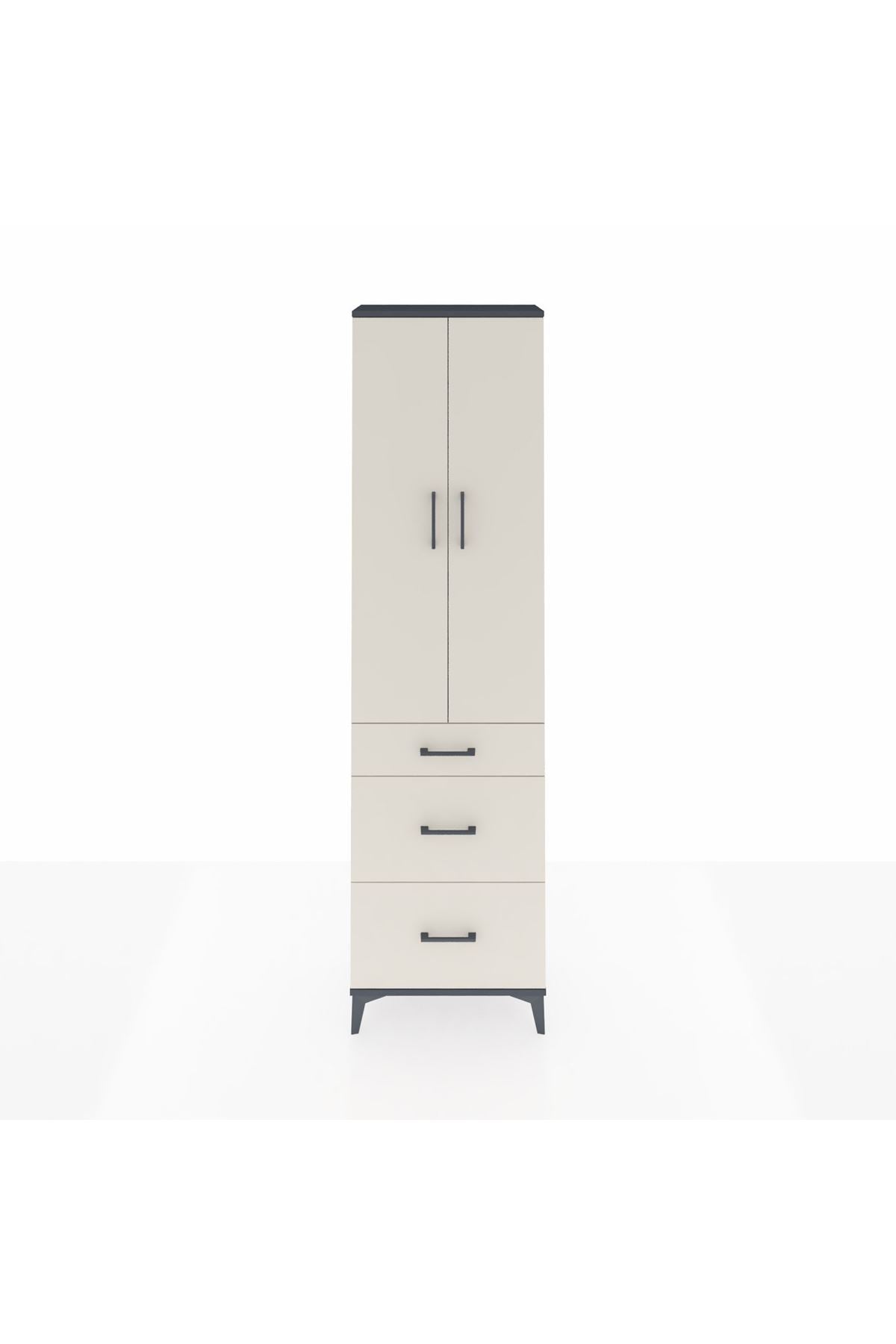 Arges Dolap 3 Raflı 3 Çekmeceli 2 Kapaklı 60x30x221 Antrasit-Aytaşı