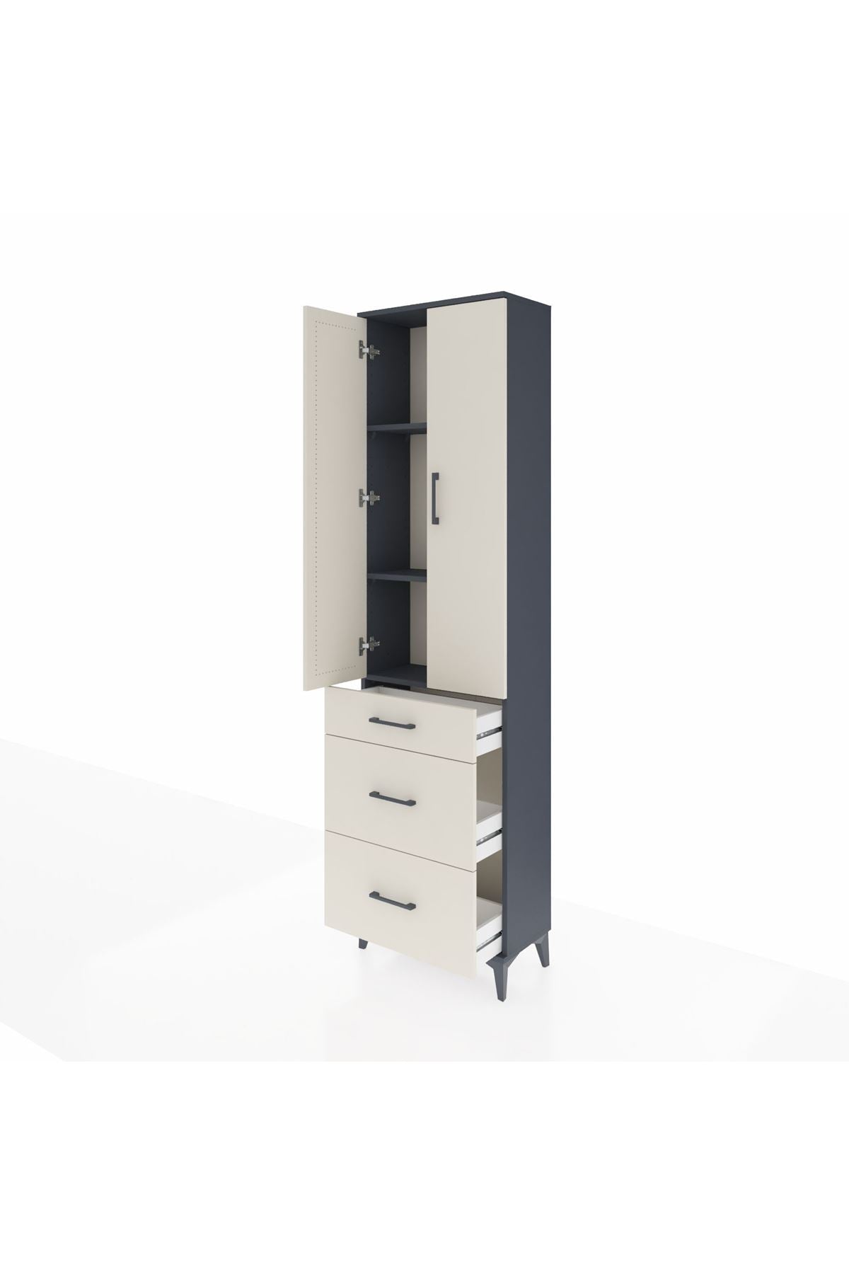 Arges Dolap 3 Raflı 3 Çekmeceli 2 Kapaklı 60x30x221 Antrasit-Aytaşı