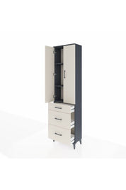 Arges Dolap 3 Raflı 3 Çekmeceli 2 Kapaklı 60x30x221 Antrasit-Aytaşı