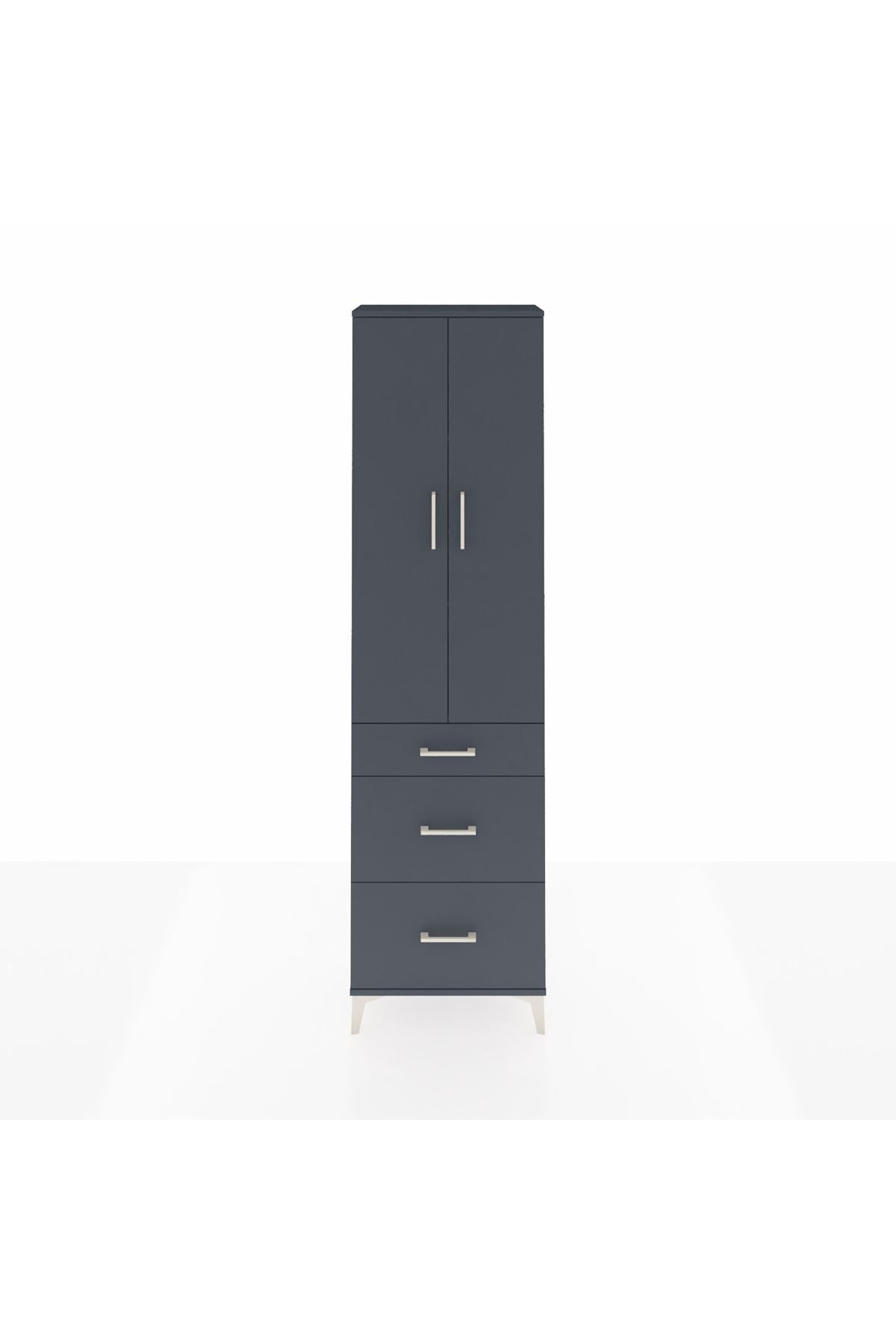 Arges Dolap 3 Raflı 3 Çekmeceli 2 Kapaklı 60x30x221 Antrasit-Antrasit