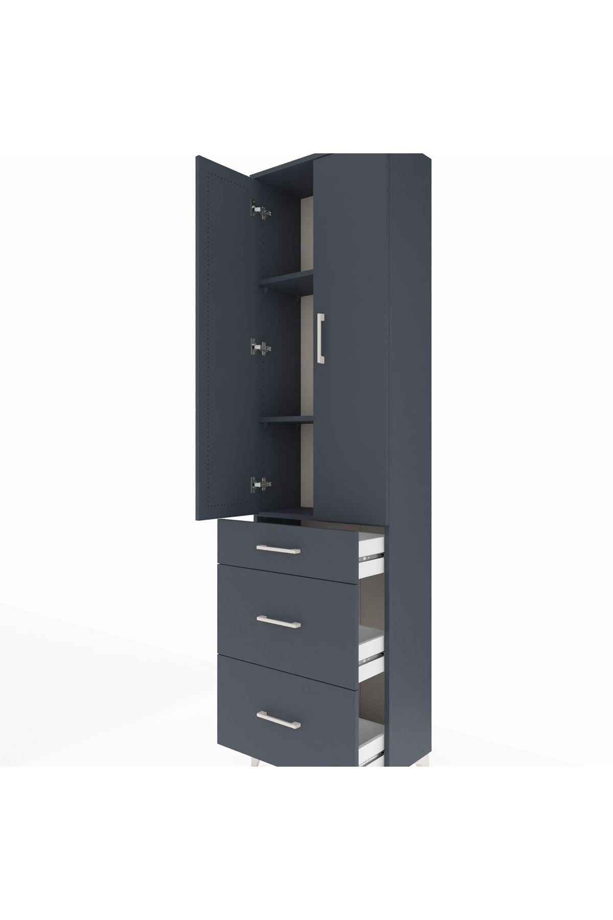 Arges Dolap 3 Raflı 3 Çekmeceli 2 Kapaklı 60x30x221 Antrasit-Antrasit