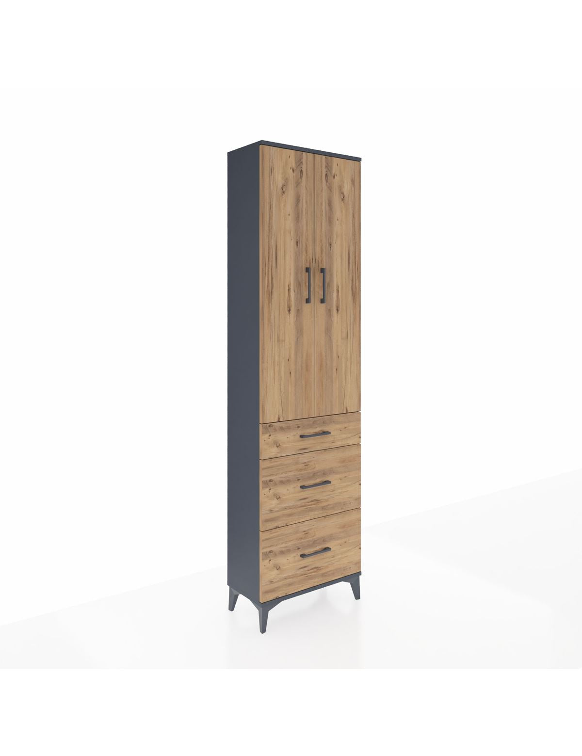 Arges Dolap 3 Raflı 3 Çekmeceli 2 Kapaklı 60x30x221 Antrasit-Çam